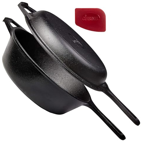 Cast Iron Dutch Oven/Combo-Cooker - 3-Qt / 2.83-LTR - Pre-Seasoned Deep Skillet + Frying Pan/Lid - Multi-Cooker Lid Converts to Fry Pan - Oven Safe, Grill, Stove Top and Induction Safe