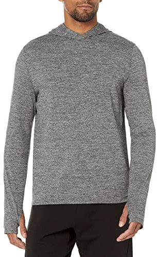 Amazon Essentials Herren Schnelltrocknendes Active-Langarmshirt Mit Kapuze Aus Funktionsstretch, Grau Space-dye, XL