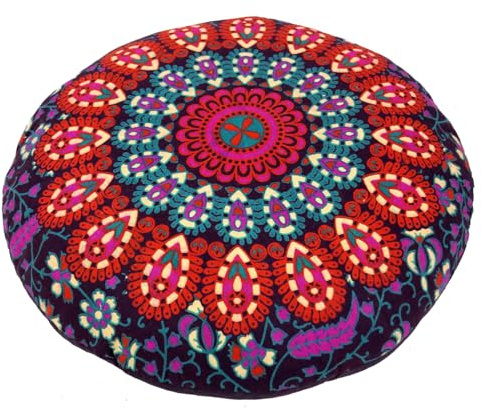 GURU SHOP Flaches Mandala Meditationskissen, Yoga Kissen, Yogakissen, Sitzkissen, Bodenkissen, Dekokissen - Violett, 10x40x40 cm