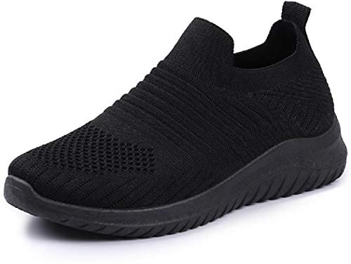 IDEAL ONLINE Womens Walking Shoes Fashion Running Sneakers Breathable Lightweight Shock Absorbing Sport Cross Trainer Shoe (UK 6 / EU 39, Black)