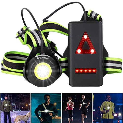 West Biking Lauflicht, USB Wiederaufladbare Brustlampe, 90° Verstellbarem Abstrahlwinkel, 500 Lumen Wasserdicht Lampe zum Laufen mit Reflektierenden Riemen für Läufer Joggen Camping