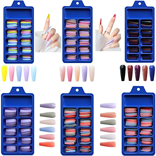 600pz Unghie Finte Colorate Unghie Finte Della Ballerina per Ragazze Donne Adesive Unghie Artificiali Adesive Copertura Completa per Manicure Decorazione Nail Art Fai da Te Donne Saloni di Manicure