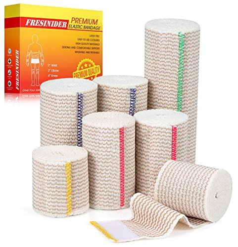FRESINIDER Premium Elastic Bandage Wrap (7pack) Self Adhesive Cotton Latex Free Compression Bandage Wrap with Touch Closure at Both Ends, Support & First Aid for Sports, Medical, and Injury Recovery