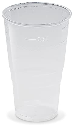 LogiPack GeRo Plastikbecher – Trinkbecher mit Eichstrich 0,5l | Einwegbecher aus Hartplastik (PP), transparent | Bierbecher & Partybecher – Kunststoffbecher, 100 Stück