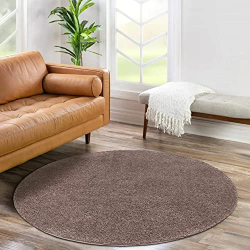 carpet city Shaggy Hochflor Teppich - Rund 160 cm - Braun - Langflor Wohnzimmerteppich - Einfarbig Uni Modern - Flauschig-Weiche Teppiche Schlafzimmer Deko