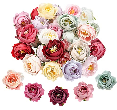 Csirnto Künstliche Blütenköpfe 42 Stücke Bunt Kunstblumen Köpfe 4.5cm Seidenblumen Künstliche Rosen Blumenköpfe Mini Künstliche Blumen Pflanzen Deko für DIY Blumen Zum Basteln Hochzeit Party Home Deko