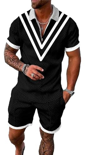 BIRW Tuta da uomo 2 pezzi estate set corto abiti moda polo casual manica corta e pantaloncini set