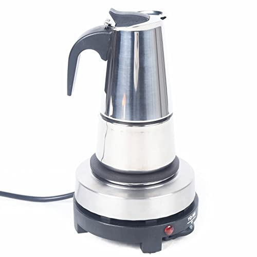 SHZICMY Caffettiera per caffè elettrico, in acciaio inox, 4 tazze, con fornello elettrico, 200 ml