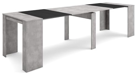 Skraut Home | Table Console Extensible | Console Meuble | 300 | pour 14 Personnes | Table à Manger | Style Moderne | Ciment