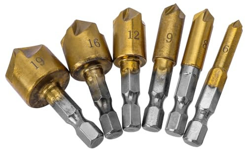 Bestgle 6 Piezas Taladro Avellanado Brocas de Avellanado para Biselar Avellanador para Metal de Brocas de 1/4 Vástago Hexagonal para Madera, PVC, Plástico