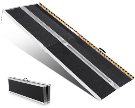 VEVOR Rampe pour fauteuil roulant, capacité 363 kg, rampe de seuil pliante portative en aluminium antidérapant 213,36 cm pour scooter, personnes handicapés, marches, maison, escaliers, portes, bordure