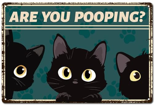 CREATCABIN Letrero Metal Gato Negro Decoración Pared Baño Cartel Hojalata Vintage Are You Pooping Placa Pintura Retro Letrero Hierro Colgar En Pared Decoración Arte Baño Baño 30x20cm