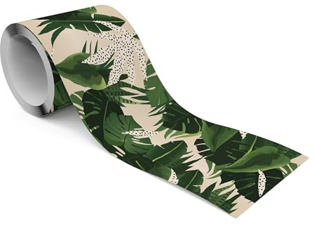 Muralo - Bordo autoadesivo – Bordo da parete – Decorazione da parete – Decorazione da parete per pareti, mobili, soffitti, carta da parati, rivestimenti murali, porte – Foglie verdi tropicali –