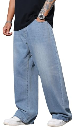 Zewool Jeans Baggy Hip hop pour Hommes,Jeans Skater à Jambe Large,Pantalons en Denim à Coupe Loose,Streetwear Jambe Droite Coupe relaxée Y2K extrême liberté de Mouvement Skateboard,C10 Bleu,S