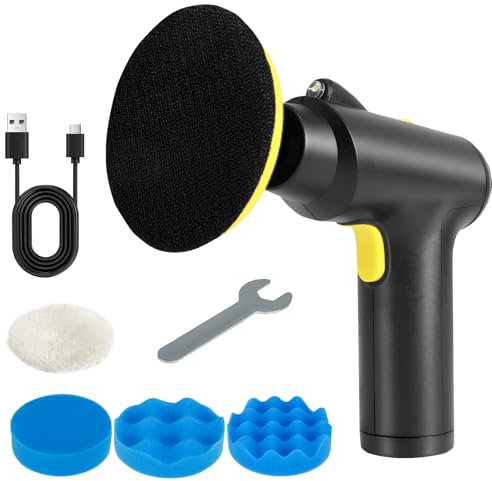 Mini Poliermaschine, 37W Akku Poliermaschine, Auto Poliermaschine Polierer mit 20000RPM, 2000mAh Akku, LED-Arbeitslicht, 3 Variablen Geschwindigkeiten für Entfernen von Kratzern, Polieren und Wachsen