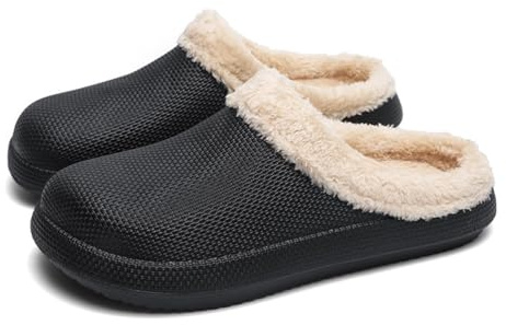 ticticlily Chaussons d'hiver en Peluche pour Femme Hiver Étanche EVA Sabots Fourrées Pantoufles Hommes Chaud Doublé Chaussons Maison Imperméables Chaussures de Jardin Intérieur et Extérieur