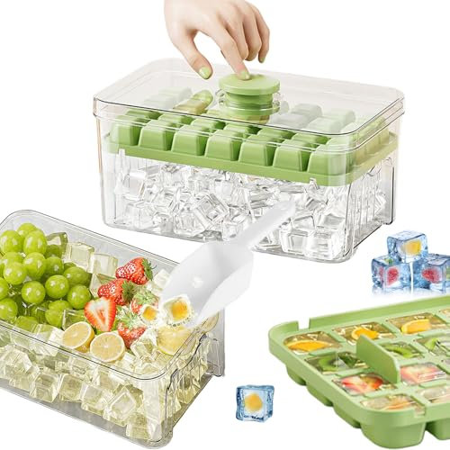 Stampo Ghiaccio con Coperchio e Contenitore, CIYIN 56 Stampo Cubetti di Ghiaccio, Premere per Rilasciare Facilmente i Cubetti, Raffreddare Whiskey, Cocktail, Caffè, Succo, Senza BPA