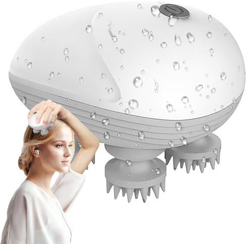 Foreverup Masajeador eléctrico del cuero cabelludo, masajeador de cabeza impermeable, rascador de cabeza portátil con cabezales de silicona y 3 modos para el crecimiento del cabello, regalos para