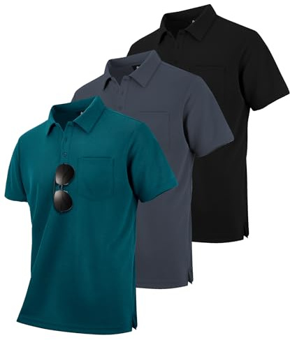 zitysport 3 Pack Polos Hombre Polo Golf Manga Corta Secado Rápido Transpirable Hombre Regular Fit Camisas Polos Trabajo Hombre Verano Deporte Camiseta Hombre(Negro Gris Turquesa XL)