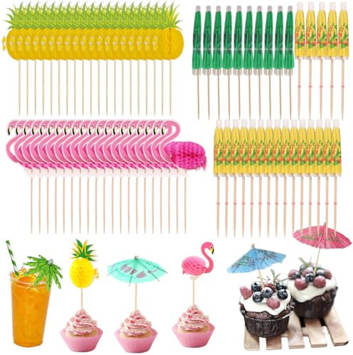 WUSJCOF 70 pezzi accessori cocktail flamingo bastoncini ananas palma ombrellini cocktail per bevande festa tropicale accessori bar multicolore