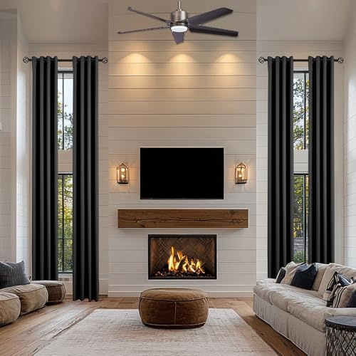 HZgekai 132 Inch Blackout Extra Long Black Curtain, 11ft Length Triple Weave Soundproof Drapes for Great Living Room High Ceiling, 52x132 Inch, 1 Panel