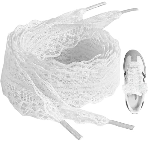 Ezranova 1 paire de lacets plats en dentelle florale creuse pour femmes dentelle style ballet dentelle élastique dentelle lacets pour filles mignonnes, (blanc), Medium