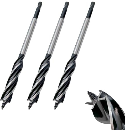 Holzbohrer 19mm x 165mm Schneckenbohrer 3-tlg. Schlangenbohrer Selbst-vorschub mit 6.35mm Sechskantschaft 4-Schneiden Spiralbohrer für Holzarbeiten