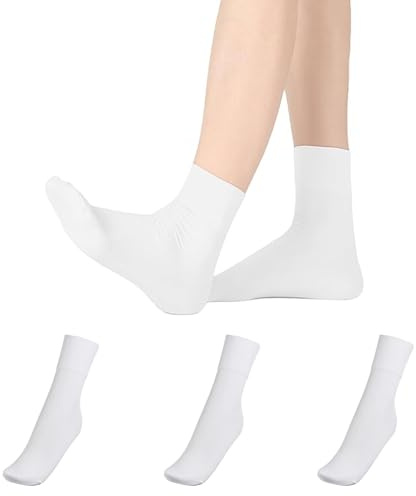 Fjquamitix 3 Pairs Ballet Socks for Girls，Breathable Oxygen Cotton Nude Pink Thin Style Ballet Sock,Seamless Toe,Stretchable Dance Socks for Toddler/Kids (UK, Numeric, 6, 12, Regular, White 5-8Years)