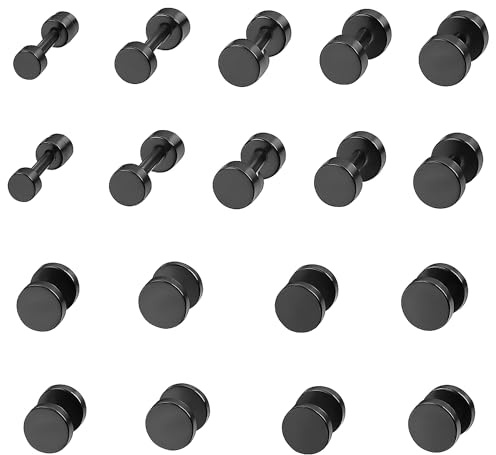 9 Pairs Black Stud Earrings,black earrings 3mm-11mm Screw Studs Set, Hypoallergenic Ears Plugs for Men and Women