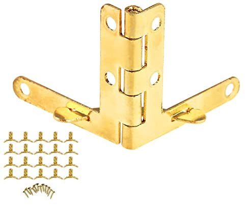 Hyuduo 20 Pièces Petites Charnières à Ressort, Charnières de Boîtier en Forme de L à Angle de 90 ° avec Ressort, or, pour étui à Bijoux, étui à Bouteille de Vin, Boîte à Montre (GOLD)