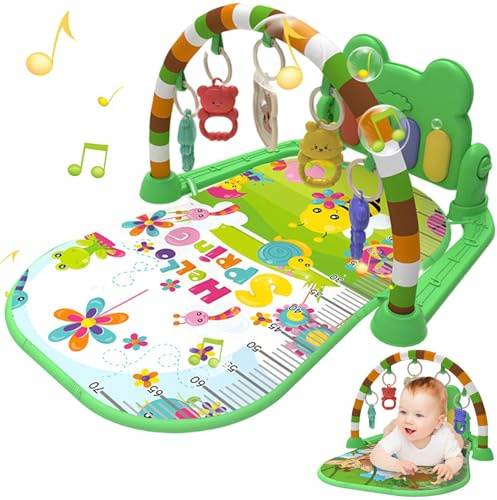 Baby Playmat, Baby Activity Center with Music & Light Safe & Easy Gym Play Mat with Rattle Pendant Removable Adjustable Board Infant for Newborns and Toddlers