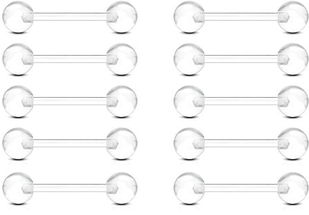 Fectas 10er Zungenpiercing Brustwarzenpiercing Set Bioflex Kunststoff Barbell 12/14/16/18mm Piercing Schmuck