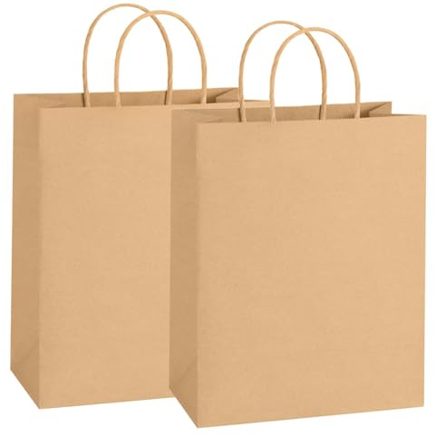 Gaoyong Lot de 15 Sac Cadeau Grand Format 26x12x32cm Sacs en Papier Marron Avec Anse pour Anniversaire, Mariage, Noël et Célébrations de Fête - Épaissi 130gsm