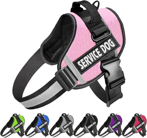 JSXD Dog Harness,No-Pull Service Dog Harness with Handle Adjustable Outdoor Pet Dog Vest 3M Reflective Nylon Material Vest for Breeds,Easy Control for Small Medium Large Dogs