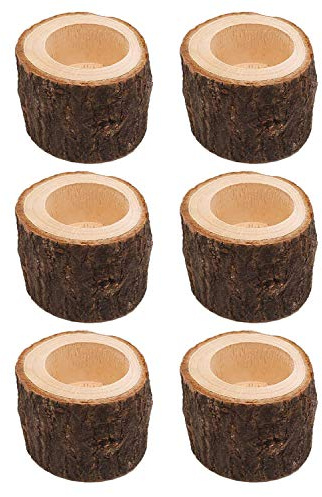 POFET 6 st ljusstativ hållare set trä bark ljusstake blomma växt kruka pennhållare av trä, trägren insats ljushållare för bröllop julfest hem spa (M)
