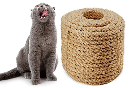 Sisal Rope 6mm for Cat Scratcher Repair and Replace Cat Scratching Post, DIY Scratching Furniture - Cat Tree, Scratch Carpet & Mat, Cat Kicker Toys, Natural Jute 98ft/30m