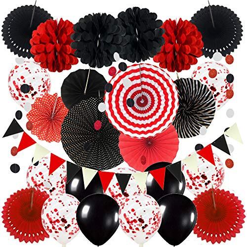 ZERODECO Decorazioni per feste, Palloncini Coriandoli Ventagli Decorativi Pieghevoli Pompon di carta Triangolo Bandierine Bandierine Ghirlande per Compleanno Decorazioni per feste