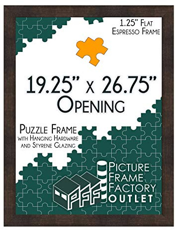 PictureFrameFactoryOutlet (1) -19.25x26.75-1.25 Flat Espresso Profile - Puzzle Frame - Hanging Hardware and Plexiglass Included
