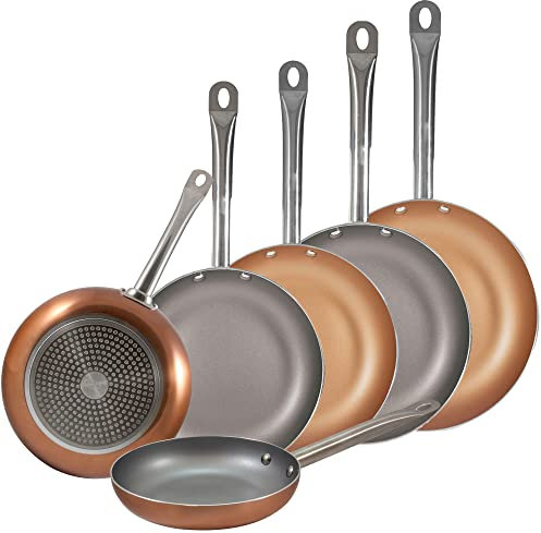 Bergner Juego de 6 sartenes (18,20,22,24,26,28 cm) en aluminio prensado aptas para inducción en color cobre