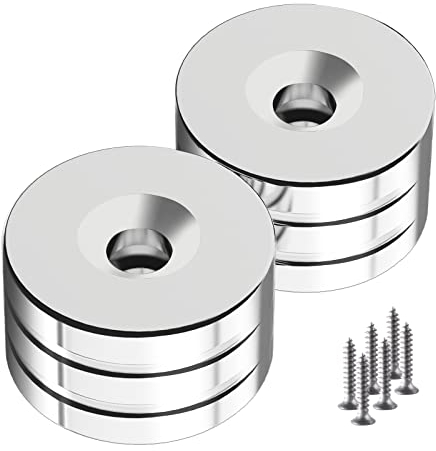 Wukong 6 Pieces Neodymium Magnets Strong 25 x 4 mm 15KG Force Super Strong Disc Magnet with 6 Screws for Crafts, Lockers, Tool Storage, DIY, Cabinet Doors, Wood