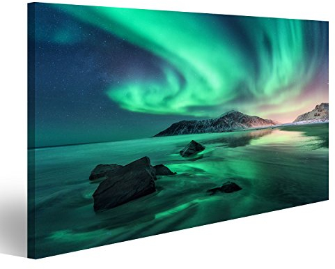 Bild auf Leinwand Aurora Nordlichter Lofoten Inseln Norwegen Himmel Polarlichter Natur Leinwandbild Wandbild Prime Bilder für Wohnzimmer etc.