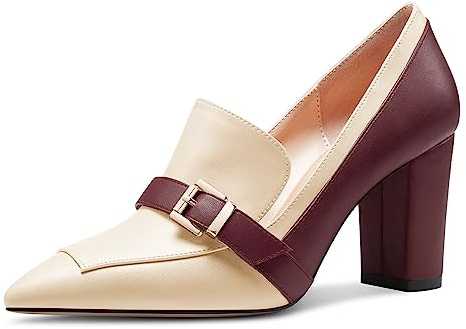 Saekcted Femmes Bloc Chunky Mi Talon Heel Pointu Bout Escarpins Slip-on Boucle Bureau Classique Été 8 CM Heels Marron Multicolore 37 EU