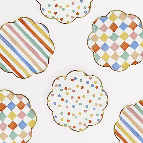 Meri Meri Paper Party Plates, Pack of 8 Scalloped-Edge Disposable Plates in a Range of Fun, Bright Patterns and 2 Sizes (Side & Dinner), Versatile for All Your Events