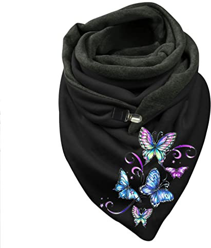 Sciarpa invernale da donna con stampa a farfalla, in cotone, calda, con bottoni, casual, morbida, divertente, con stampa animale, per l'autunno, semplice e versatile, g, Taglia unica