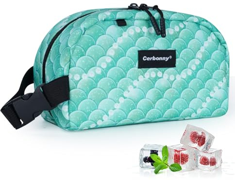 Small Freezable Lunch Bag for Work, School, Travel - Insulated Cooler for Kids/Adults - Mini Bag Fits Yogurt, Suitable for 3+ (Green Fish)