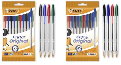 BIC Cristal, Bolsa de boligrafos, Óptimo para Uso de Oficina, Casa y Escolar, Pack de 10 Unidades, Multicolor (Paquete de 2)
