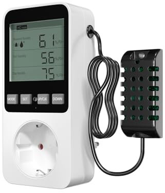 Lamptobe Regolatore di Umidità/Temperatura, Presa con Misuratore di Umidità 230V 16A con Sensore Termoregolatore Digitale con Allarme LCD Display per Rettili,Serra, Acquario, Fungo Riscaldante