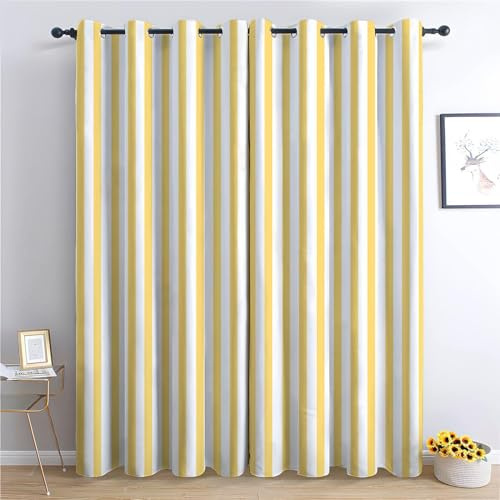 Générique Rideau Opaque Rayures Jaunes L75 x H166 cm, Lot de 2 Rideaux occultant, Isolation Thermique avec Oeillets, Multipieces, Polyester, 95% Occultant, Contemporain