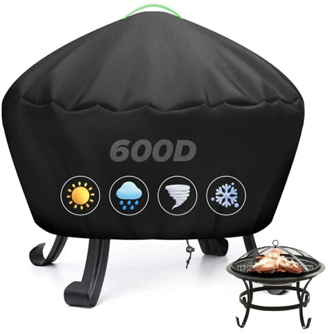MaxAwe Feuerschalen Abdeckung, 600D Oxford-Gewebe PVC Rund Grillabdeckung 77x31cm, Feuerstelle Abdeckhaube mit Reflektierend Griffe, Feuerschalen Schutzhülle Wasserdicht Winddicht UV-Beständiges