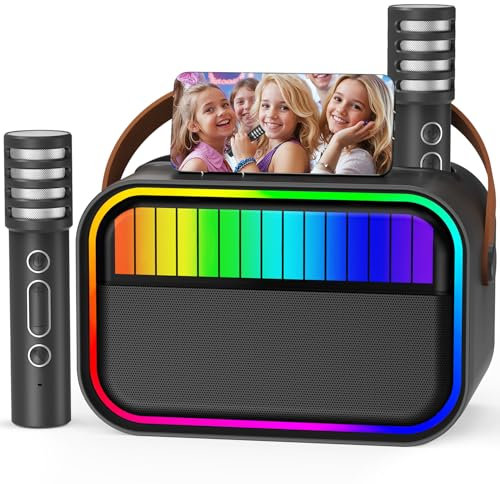 Machine de karaoké pour Enfants et Adultes, Jouets pour Enfants de 3 à 12 Ans, Cadeaux d'anniversaire pour Filles, Enceinte Bluetooth Portable avec 2 Microphones, Cadeau pour Filles (Noir)